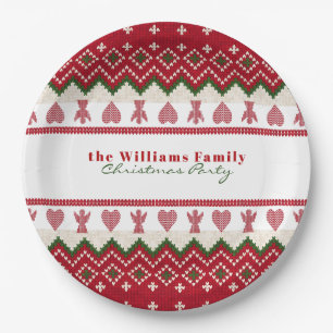 Ugly Sweater Knitted Hygge Angels Hearts Christmas Paper Plate