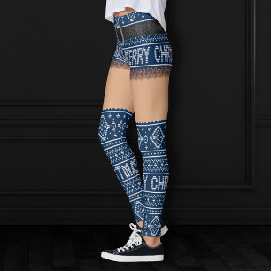 Ugly Sweater Navy Blue Short Skirt Medium Skin Leggings