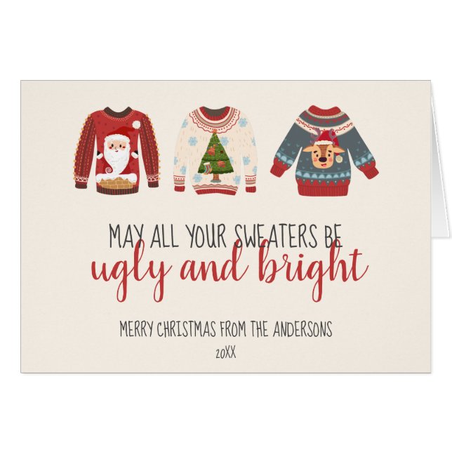 Ugly Sweater Non-Photo Holiday Colourful Fold Card (Front Horizontal)