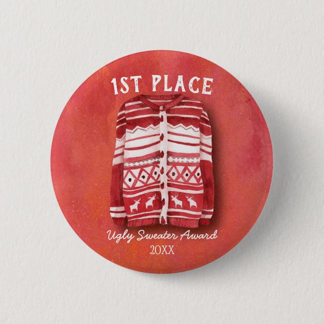 Ugly Sweater Office Christmas Party Award 2 Inch Round Button (Front)