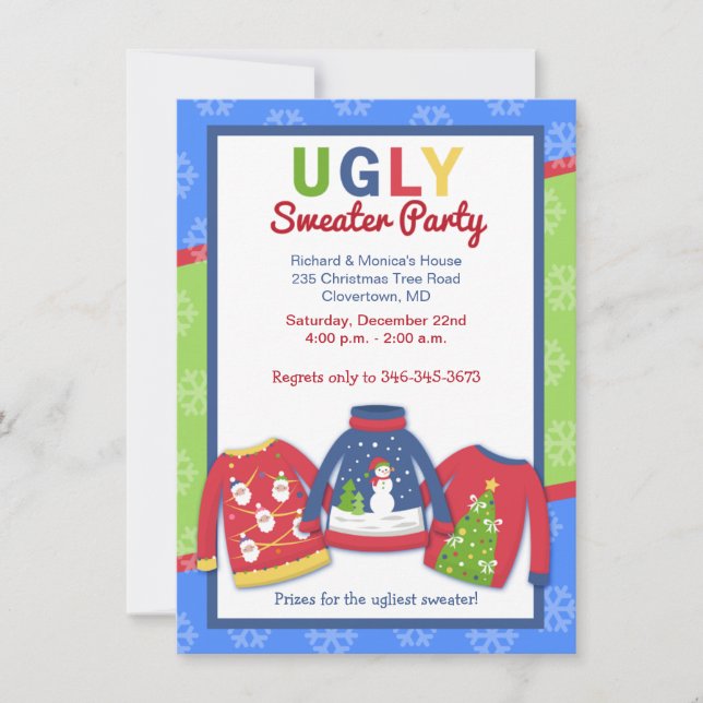 Ugly Sweater Party Customized Holiday Invitation (Front)