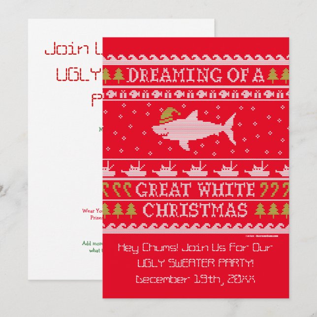 Ugly Sweater Party Funny Shark Invitations (Front/Back)