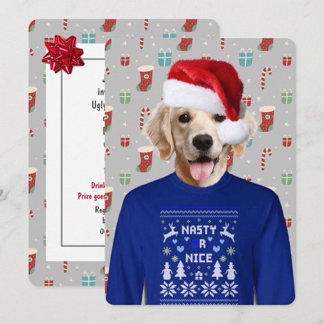 Ugly Sweater Party Golden Retriever Invitation (Front/Back)