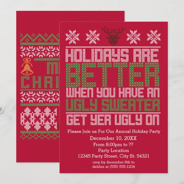 Ugly Sweater Party Holiday Invitations (Front/Back)
