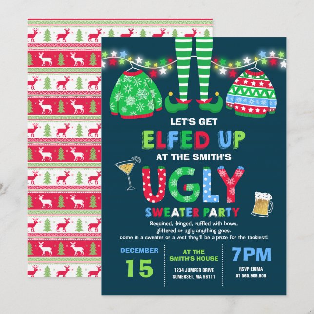 Ugly Sweater Party Invitation Christmas Elfed Up (Front/Back)