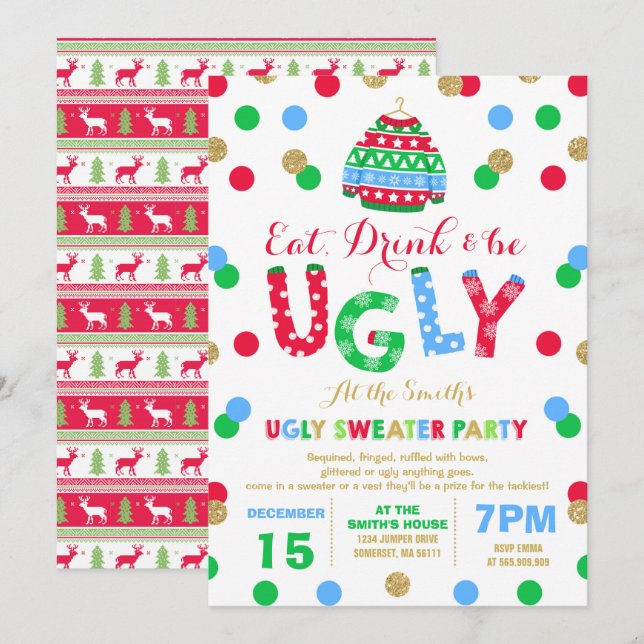 Ugly Sweater Party Invitation Eat Drink & Be Ugly (Front/Back)