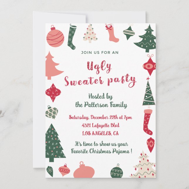 Ugly sweater party invitation fun (Front)