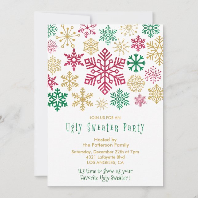 Ugly sweater party invitation modern Snowflakes (Front)