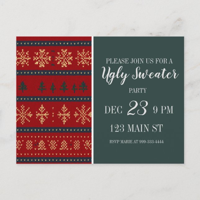 Ugly Sweater Party Invitation  Postcard (Front)