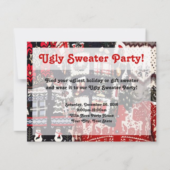 Ugly Sweater Party Invitations, Retro Red & Green Invitation (Front)