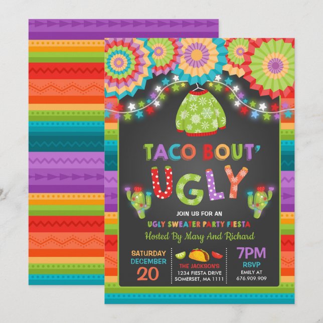 Ugly Sweater Party Invite  Fiesta Taco Bout Ugly (Front/Back)