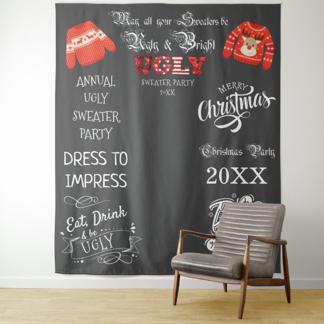 Ugly Sweater Party Photo Shoot Background Tapestry (In Situ)