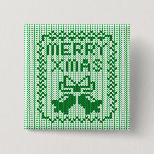 Ugly sweater pattern jingle bells and Merry Xmas w 2 Inch Square Button