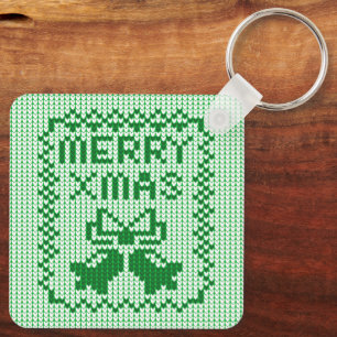 Ugly sweater pattern jingle bells and Merry Xmas w Keychain