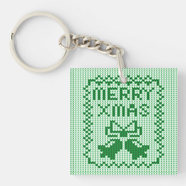 Ugly sweater pattern jingle bells and Merry Xmas w Keychain (Front)
