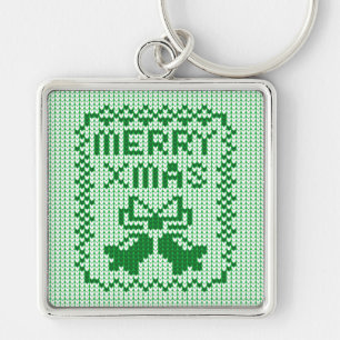 Ugly sweater pattern jingle bells and Merry Xmas w Keychain