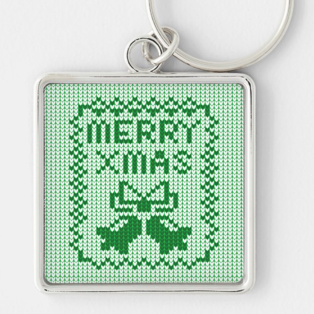 Ugly sweater pattern jingle bells and Merry Xmas w Keychain (Front)