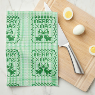 Ugly sweater pattern jingle bells and Merry Xmas w Kitchen Towel