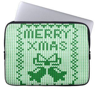 Ugly sweater pattern jingle bells and Merry Xmas w Laptop Sleeve