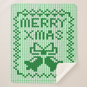 Ugly sweater pattern jingle bells and Merry Xmas w Sherpa Blanket