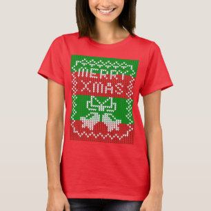 Ugly sweater pattern jingle bells Merry Xmas yarn