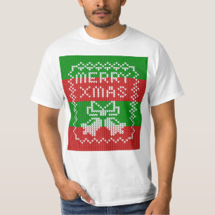 Ugly sweater pattern jingle bells Merry Xmas yarn
