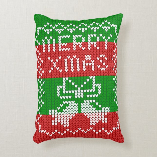 Ugly sweater pattern jingle bells Merry Xmas yarn Accent Pillow (Front(Vertical))