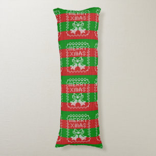 Ugly sweater pattern jingle bells Merry Xmas yarn Body Pillow