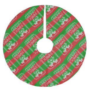 Ugly sweater pattern jingle bells Merry Xmas yarn Brushed Polyester Tree Skirt