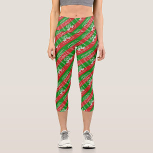 Ugly sweater pattern jingle bells Merry Xmas yarn Capri Leggings
