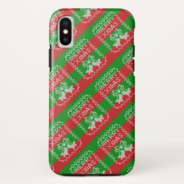 Ugly sweater pattern jingle bells Merry Xmas yarn Case-Mate iPhone Case (Back)