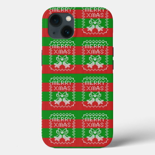 Ugly sweater pattern jingle bells Merry Xmas yarn Case-Mate iPhone Case (Back)