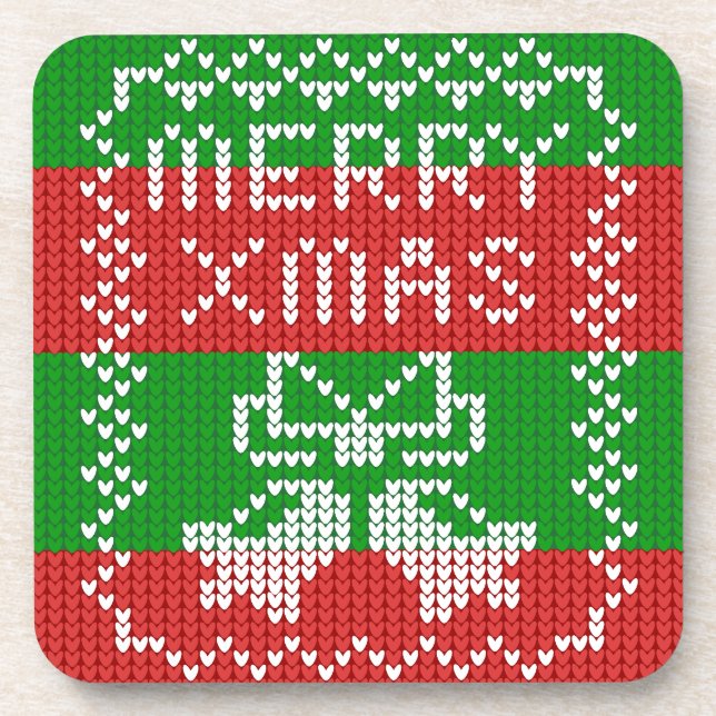 Ugly sweater pattern jingle bells Merry Xmas yarn Coaster (Front)