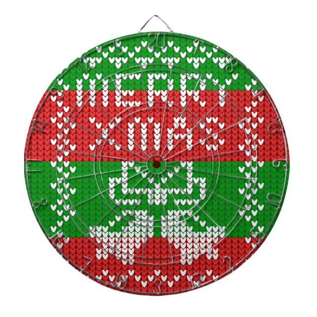 Ugly sweater pattern jingle bells Merry Xmas yarn Dartboard (Front)