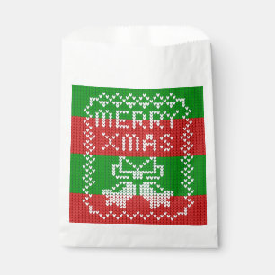 Ugly sweater pattern jingle bells Merry Xmas yarn Favour Bag