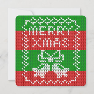 Ugly sweater pattern jingle bells Merry Xmas yarn Invitation