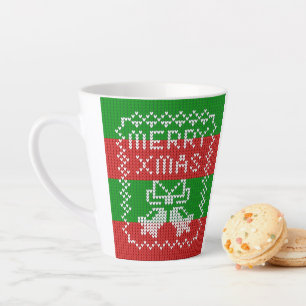 Ugly sweater pattern jingle bells Merry Xmas yarn Latte Mug