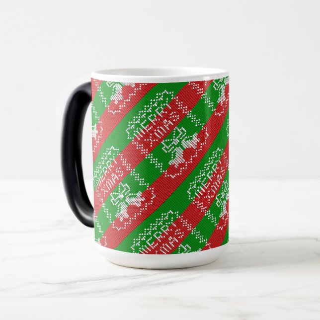 Ugly sweater pattern jingle bells Merry Xmas yarn Magic Mug (Front Left)