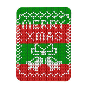 Ugly sweater pattern jingle bells Merry Xmas yarn Magnet