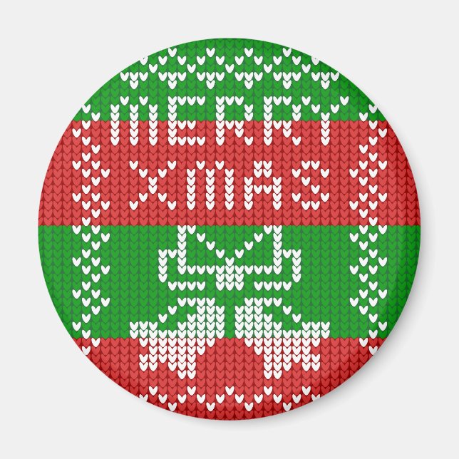 Ugly sweater pattern jingle bells Merry Xmas yarn Magnet (Front)