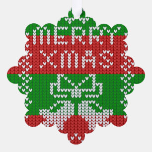 Ugly sweater pattern jingle bells Merry Xmas yarn Ornament Card