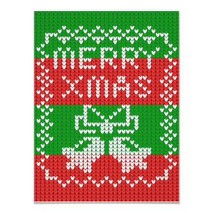 Ugly sweater pattern jingle bells Merry Xmas yarn Photo Print