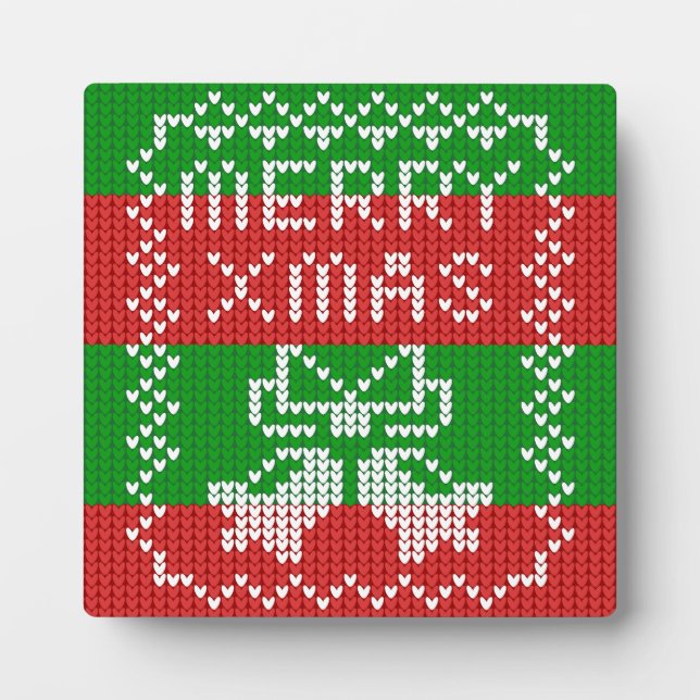 Ugly sweater pattern jingle bells Merry Xmas yarn Plaque (Front)