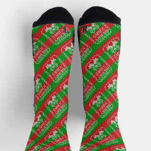 Ugly sweater pattern jingle bells Merry Xmas yarn Socks