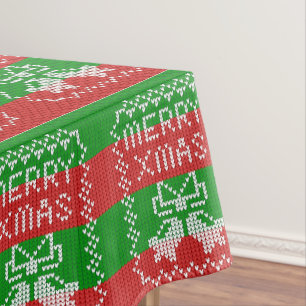 Ugly sweater pattern jingle bells Merry Xmas yarn Tablecloth
