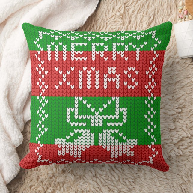 Ugly sweater pattern jingle bells Merry Xmas yarn Throw Pillow (Blanket)