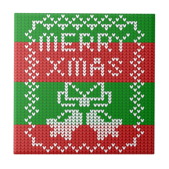 Ugly sweater pattern jingle bells Merry Xmas yarn Tile (Front)