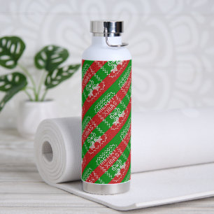 Ugly sweater pattern jingle bells Merry Xmas yarn Water Bottle