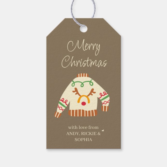 Ugly Sweater Personalized Christmas Gift Tags (Front)