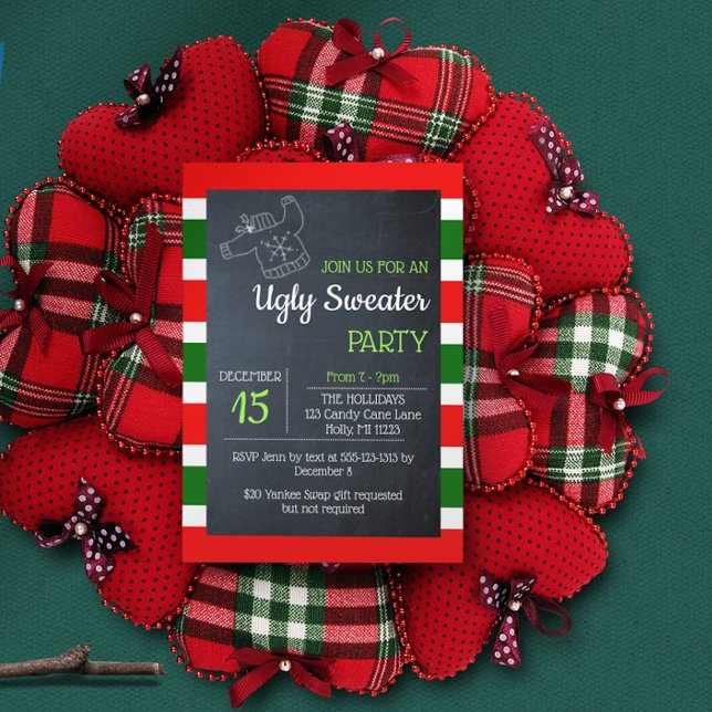 Ugly Sweater Red and Green Stripe Christmas Invitation (Creator Uploaded)
